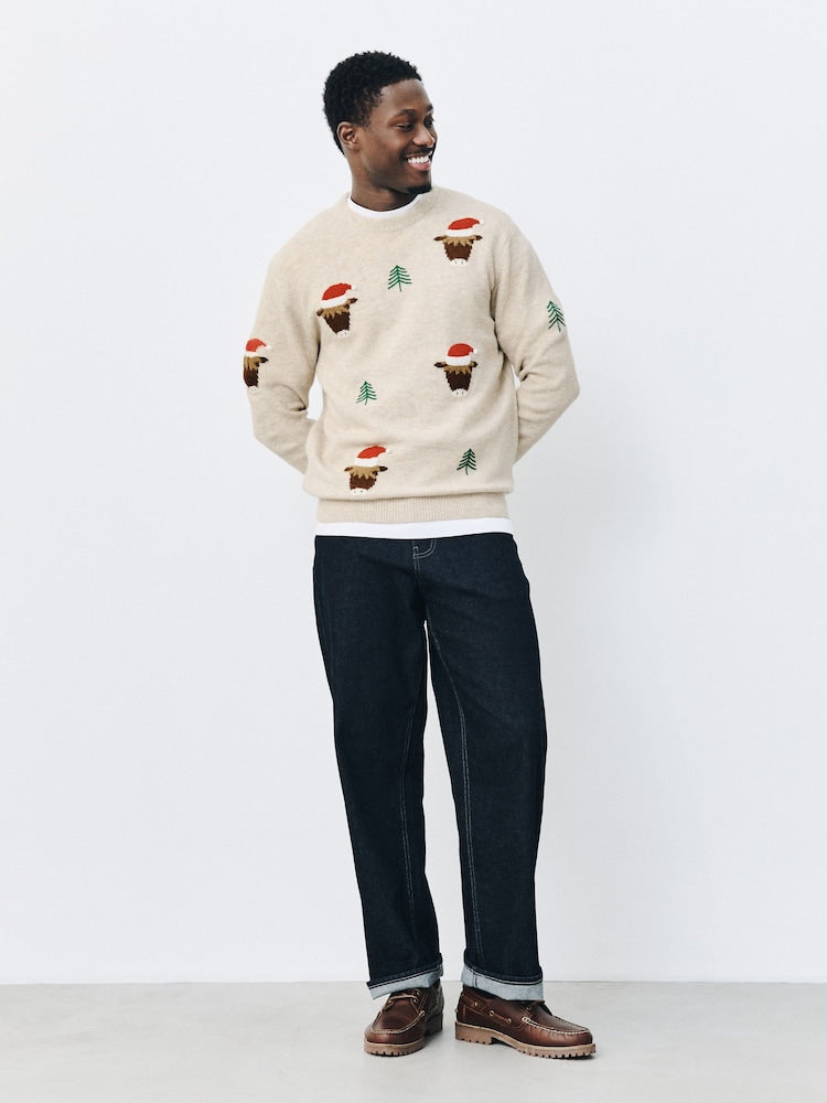 Twiwear Men's Neutral Christmas Motif Sweater